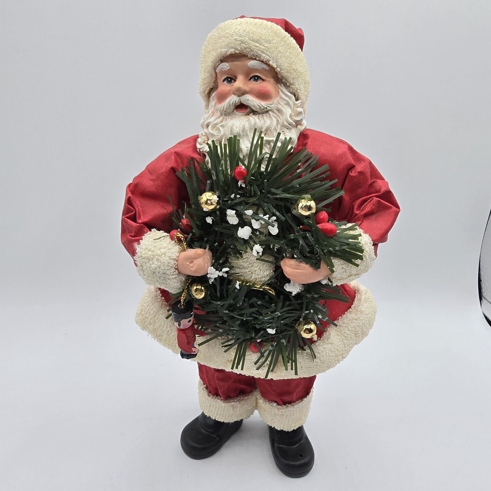 Vtg Santa Claus Christmas Figurine Holding‎ Wreath Paper Mache Body
